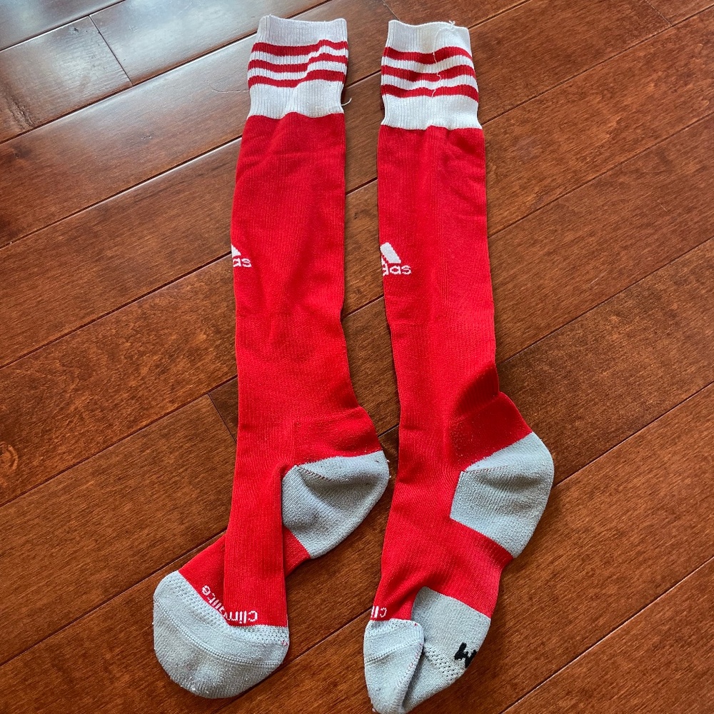 Red & White Adidas Soccer Socks, size medium